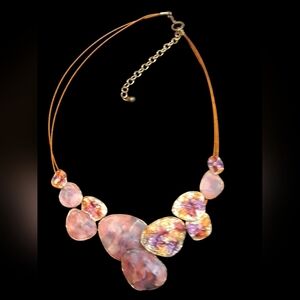 Adj.Copper Wire Necklace W Multi Colored Clay Inlet Colored Metal Embellishments